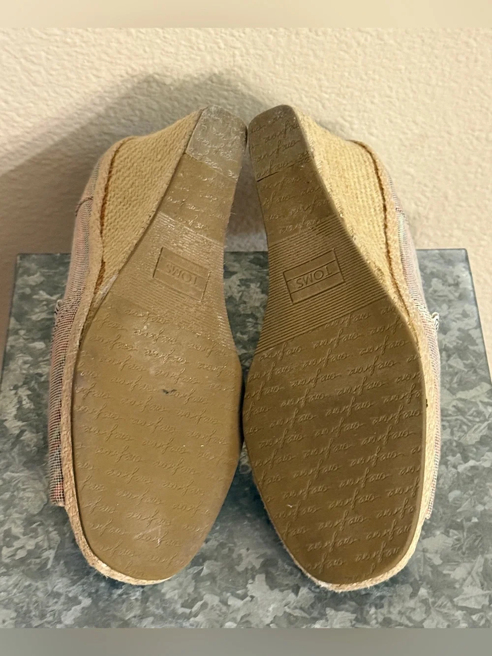 Toms Rainbow Stripe Canvas Wedge Espadrille Peep Toe, Size 9.5